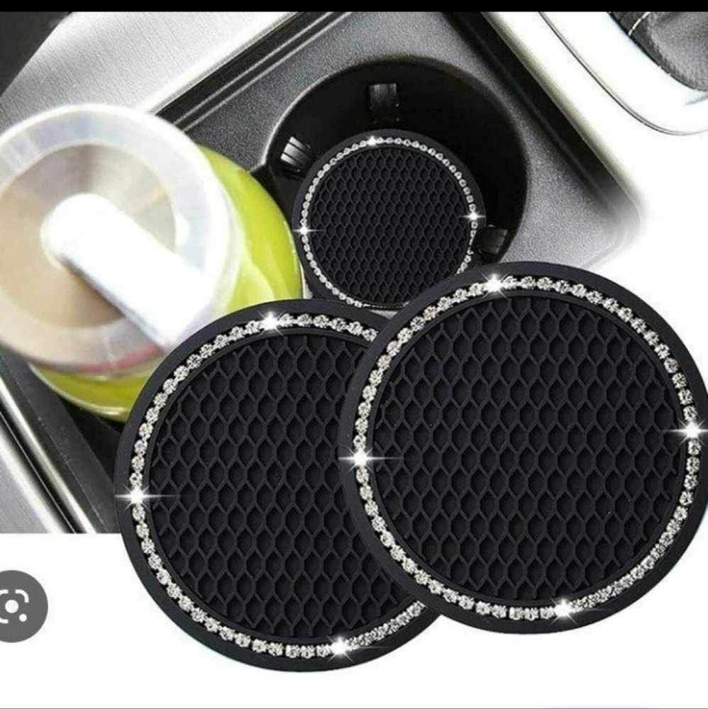 RHINESTONE Cup Holder Silicone 2pc Coasters Auto Var Truck SUV VansUniversal NWT - Picture 1 of 13
